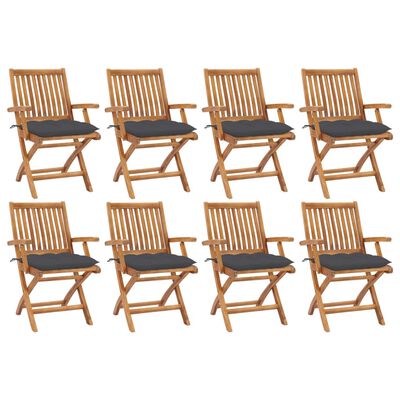 vidaXL Składane krzesła ogrodowe z poduszkami, 8 szt., drewno tekowe