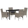 vidaXL Zestaw st&oacute;ł i krzesła z poduszką 5 pcs Szary Rattan PE