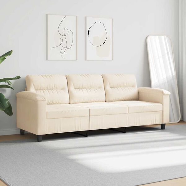 vidaXL 3-osobowa sofa, beżowy, 180 cm, tapicerowana mikrofibrą