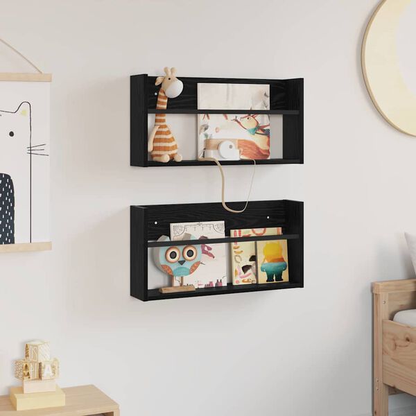 vidaXL Regał na gazety z p&oacute;łką 2 pcs Czarny Dąb 60 x 12 x 30 cm