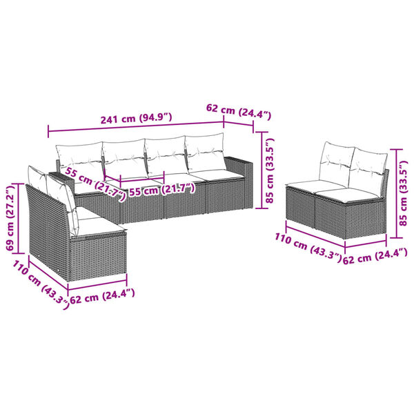 vidaXL 8-cz. zestaw mebli ogrodowych, poduszki, jasnoszary polirattan