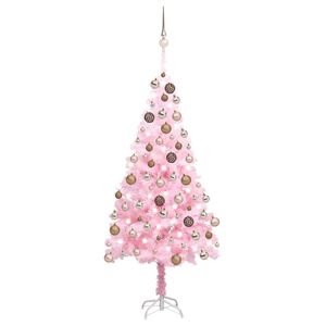 vidaXL Sztuczna choinka z lampkami i bombkami, r&oacute;żowa, 180 cm, PVC