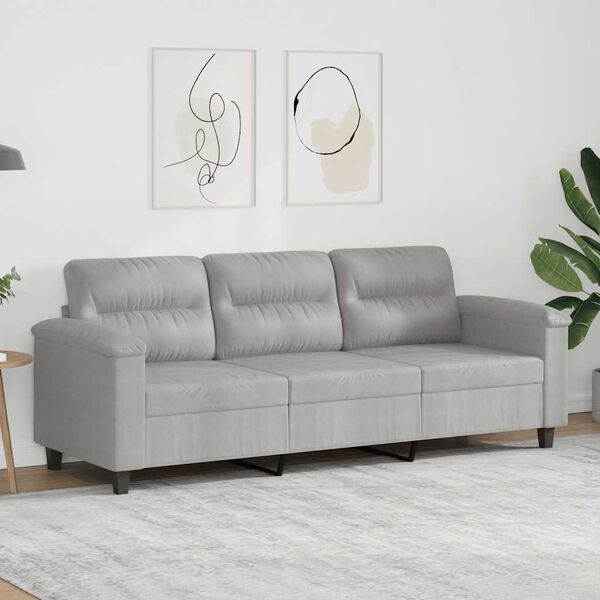 vidaXL 3-osobowa sofa, jasnoszary, 180 cm, tapicerowana mikrofibrą