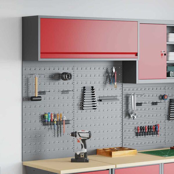vidaXL Zestaw Szafki Narzędziowej i Pegboard z półką 3 pcs Czerwony