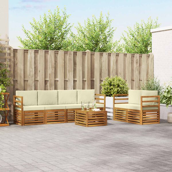 vidaXL Zestawy sof 7 pcs Naturalny i Kremowy Lite Drewno Akacji