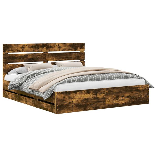 vidaXL Ramka ł&oacute;żka Dąb wędzony 180 x 200 cm Drewno inżynieryjne