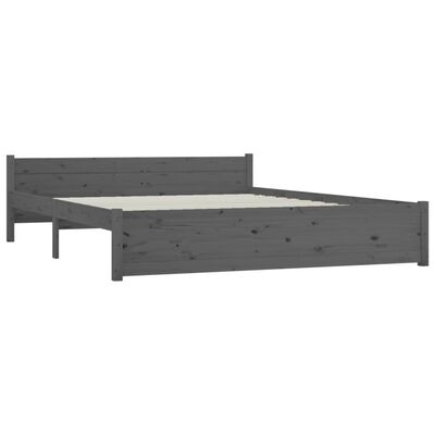 vidaXL Rama łóżka, szara, lite drewno, 140 x 190 cm