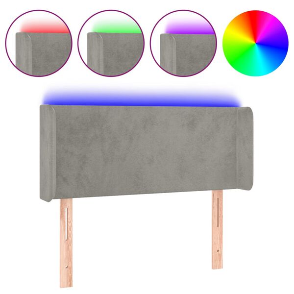 vidaXL Zagł&oacute;wek do ł&oacute;żka z LED, jasnoszary, 83x16x78/88 cm, aksamit