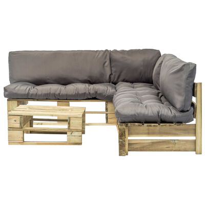 vidaXL 4-cz. zestaw ogrodowy, szare poduszki, palety z drewna