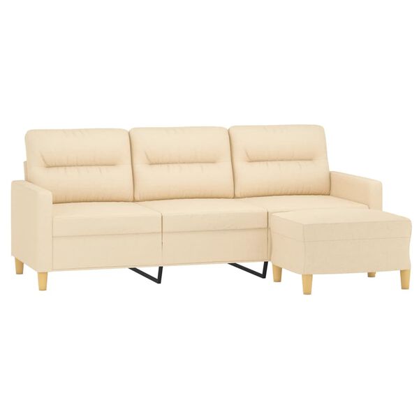vidaXL Sofa 3-osobowa, kremowa, 180 cm, tapicerowana tkaniną
