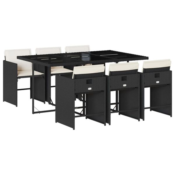 vidaXL 7-cz. zestaw mebli ogrodowych z poduszkami, czarny, polirattan