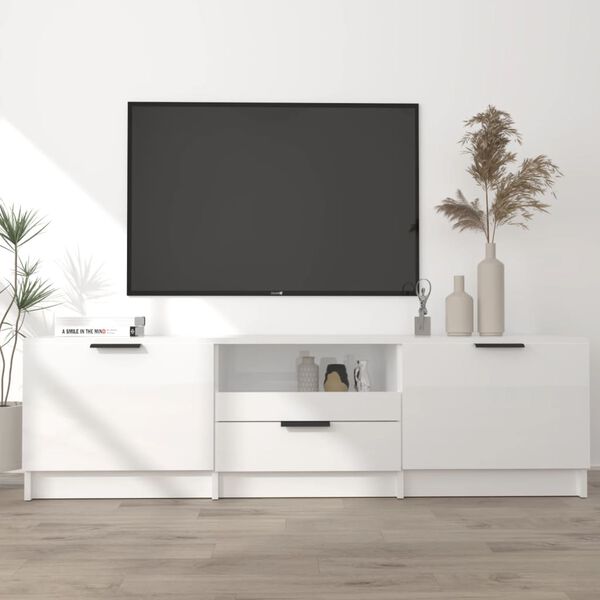 vidaXL Szafka pod TV, wysoki połysk, biała, 140x35x40 cm