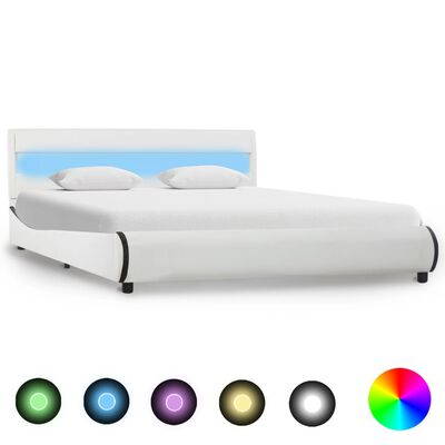 vidaXL Rama łóżka z LED, biała, sztuczna skóra, 120 x 200 cm