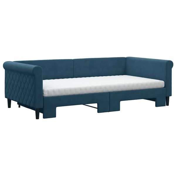 vidaXL Sofa rozsuwana z materacami, niebieska, 100x200 cm, aksamit