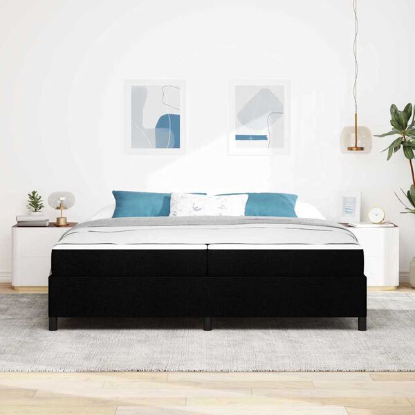 vidaXL Ł&oacute;żko sprężynowe z materacem Czarny 200 x 200 cm tkanina