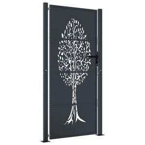 vidaXL Furtka ogrodowa, antracytowa, 100x175 cm, stal, motyw drzewa