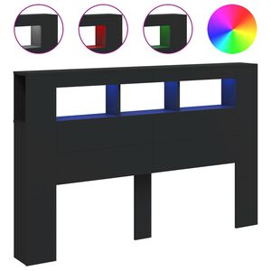vidaXL Wezgłowie ł&oacute;żka z LED, czarne, 160x18,5x103,5 cm