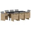 vidaXL Zestaw do jadalni w ogrodzie z poduszką 9 pcs Beżowy polirattan