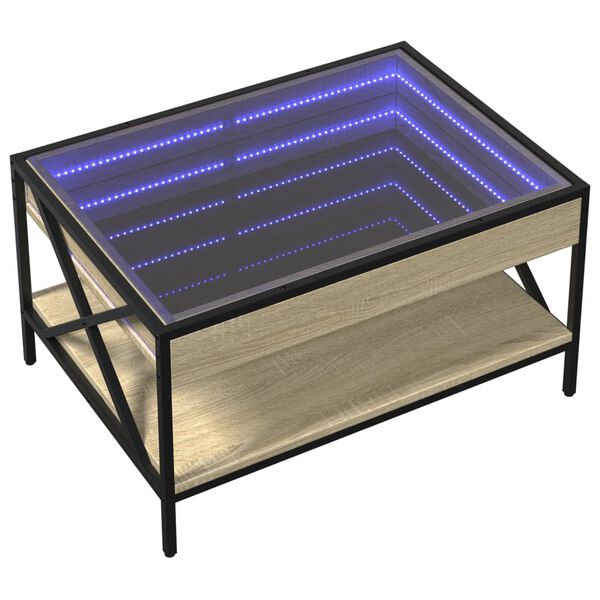 vidaXL Stolik kawowy z LED Infinity, dąb sonoma, 70x50x38 cm