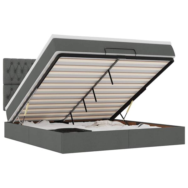 vidaXL Rama ł&oacute;żka otomana z materacem, szara, 160x200 cm, tkanina