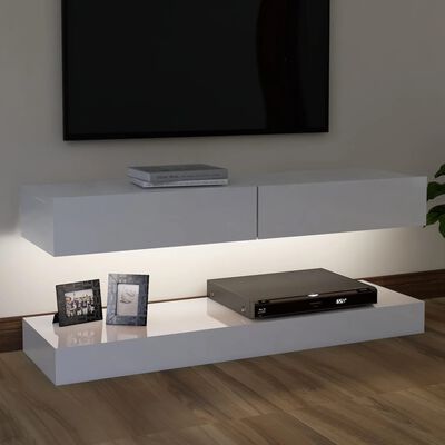 vidaXL Szafka TV z oświetleniem LED, wysoki połysk, biała, 120x35 cm