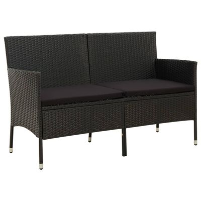 vidaXL 3-osobowa sofa ogrodowa z poduszką, czarna, polirattan