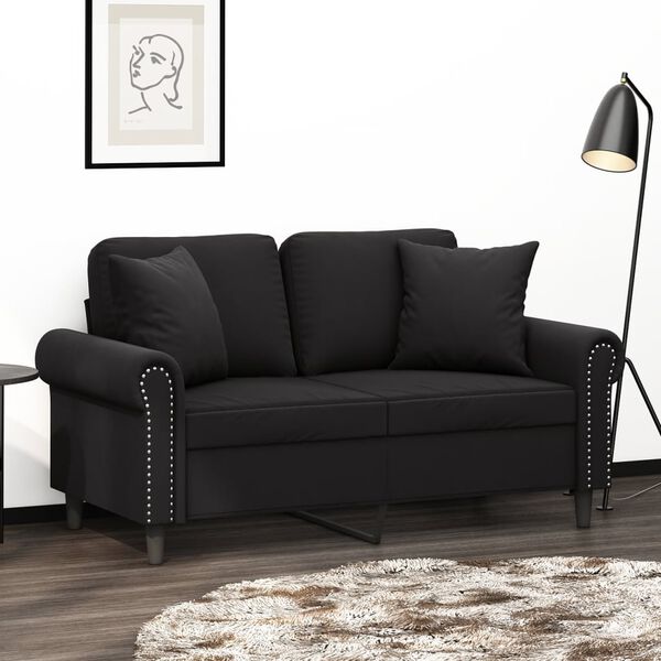 vidaXL 2-osobowa sofa z poduszkami, czarna, 120 cm, aksamit