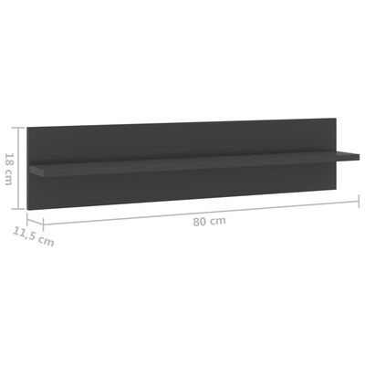 vidaXL Półki ścienne, 4 szt., wysoki połysk, szare, 80x11,5x18 cm