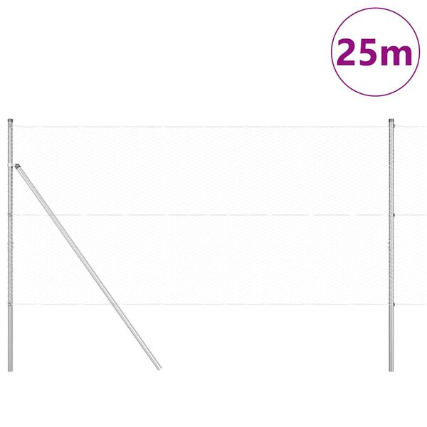 vidaXL Słupek ogrodzeniowy. Srebrny 25 x 1 m (25 mm siatka) Stal