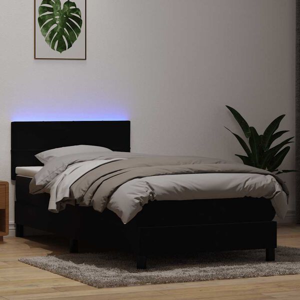 vidaXL Ł&oacute;żko kontynentalne z materacem i LED, czarne, aksamit 90x220 cm