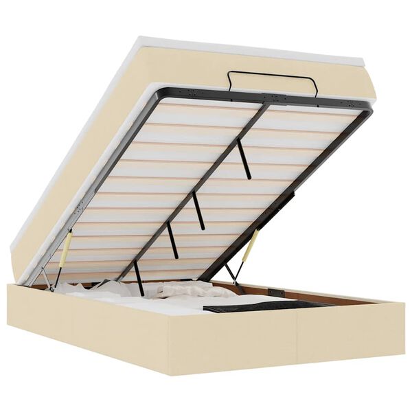 vidaXL Rama ł&oacute;żka otomana z materacem, kremowa, 120x200 cm, tkanina