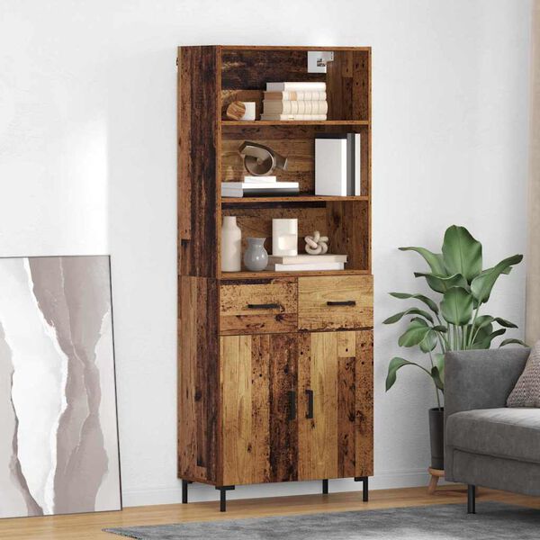 vidaXL Highboard z szufladą Stare drewno 69,5 x 34 x 180 cm
