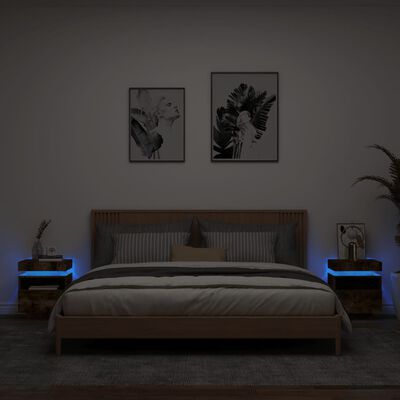 vidaXL Szafki nocne z LED, 2 szt., przydymiony dąb, 40x39x48,5 cm