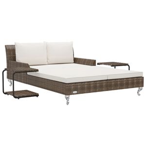 vidaXL 2-osobowe ł&oacute;żko ogrodowe z poduszkami, rattan PE, brązowe