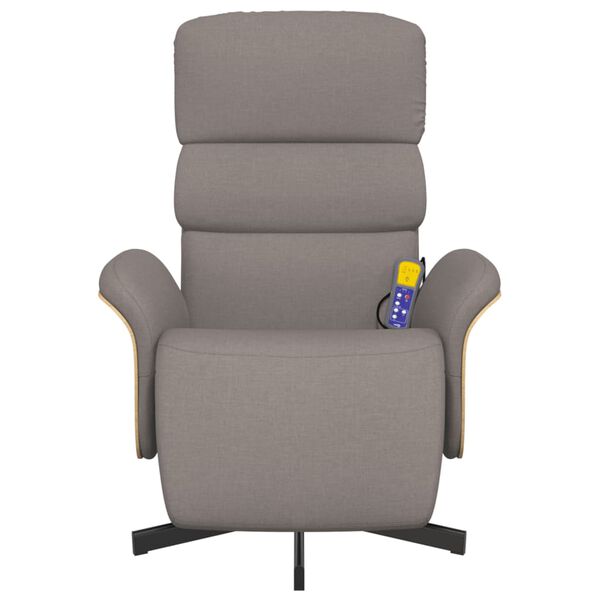 vidaXL Rozkładany fotel masujący z podn&oacute;żkiem, taupe, obity tkaniną