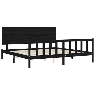 vidaXL Rama łóżka z wezgłowiem, czarna, 200x200 cm, lite drewno