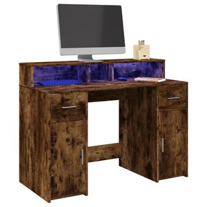 vidaXL Biurko z podświetleniem LED, przydymiony dąb, 120x55x91 cm