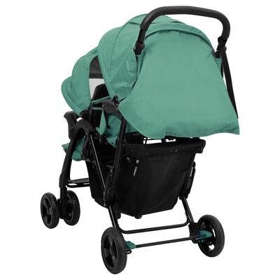 vidaXL Podwójny wózek spacerowy, zielony, stalowy