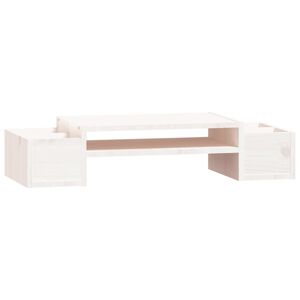 vidaXL Podstawka na monitor, biała, 70x27,5x15 cm, lite drewno sosnowe