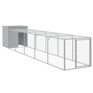 vidaXL Kurnik z wybiegiem, jasnoszary, 110x609x110 cm, stal