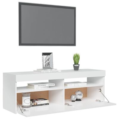 vidaXL Szafka TV z oświetleniem LED, biała, wysoki połysk, 120x35x40cm