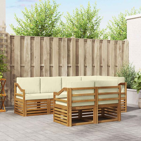 vidaXL Zestaw sofy narożnej z poduszką 7 pcs Naturalny i Kremowy