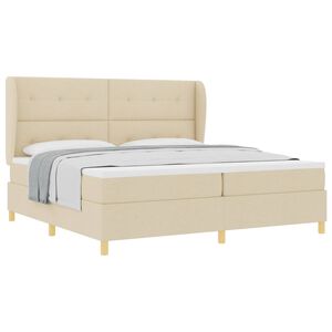 vidaXL Ł&oacute;żko sprężynowe Z zagł&oacute;wkiem Kremowy 200 x 200 cm tkanina