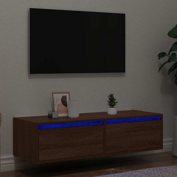 vidaXL Szafka pod TV z oświetleniem LED, brązowy dąb, 100x35,5x25 cm
