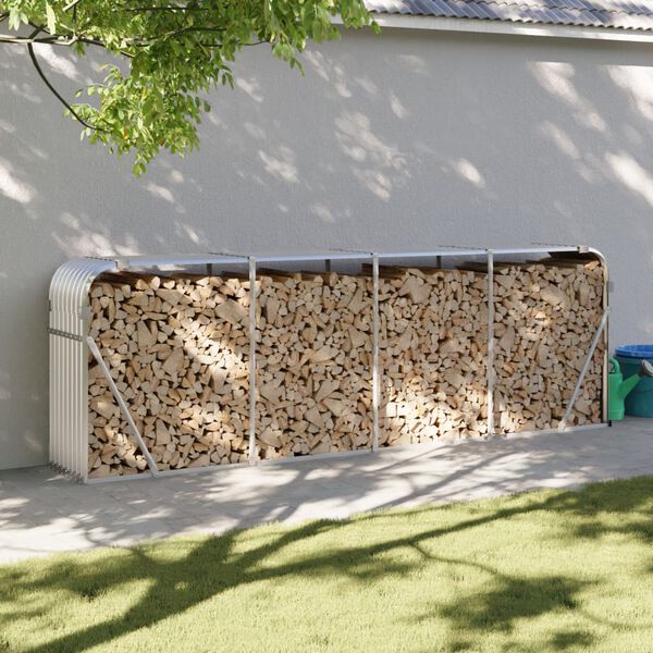 vidaXL Stojak na drewno, srebrny, 300x45x100 cm, stal galwanizowana