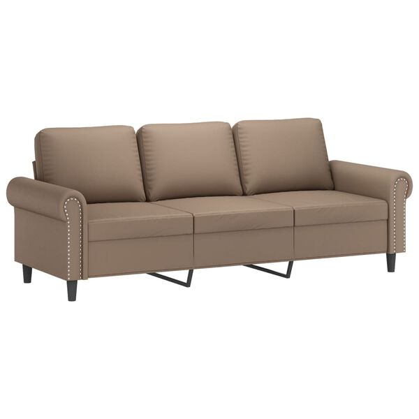 vidaXL 3-osobowa sofa z podn&oacute;żkiem, cappuccino, 180 cm, sztuczna sk&oacute;ra