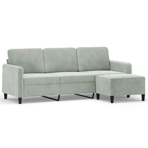 vidaXL 3-osobowa sofa z podn&oacute;żkiem, jasnoszara, 180 cm, aksamit