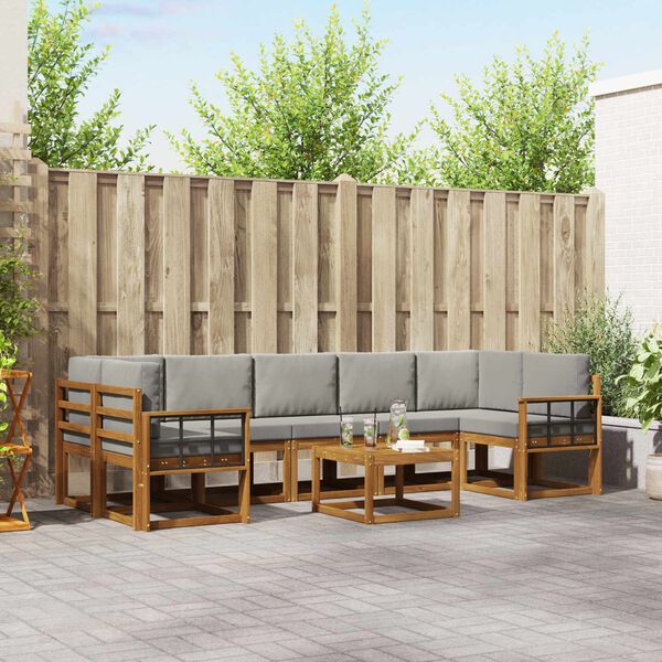 vidaXL Zestaw sof na zewnątrz z poduszką 8 pcs Naturalny i Jasny Szary