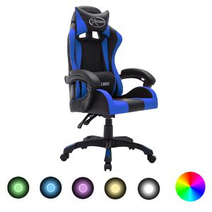 vidaXL Fotel dla gracza z RGB LED, niebiesko-czarny, sztuczna sk&oacute;ra