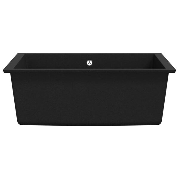vidaXL Zlew kuchenny z otworem przelewowym, czarny, granitowy